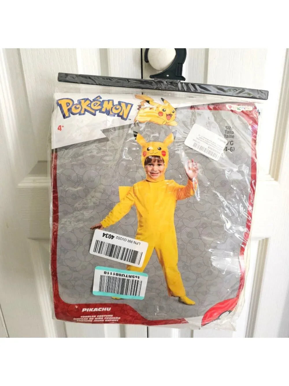 Pokemon Pikachu Jumpsuit Costume Attached Tail Soft Hood Kids 4-6 Disguise